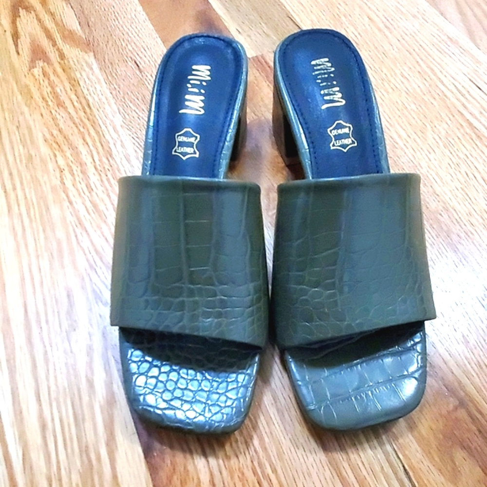 Mi.iM Candice Green Block Heel Sandal Alligator Print Size 7
